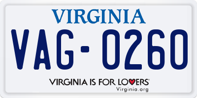 VA license plate VAG0260