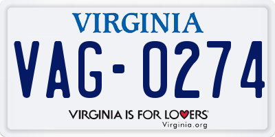 VA license plate VAG0274