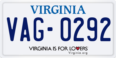 VA license plate VAG0292