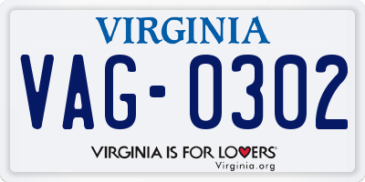 VA license plate VAG0302