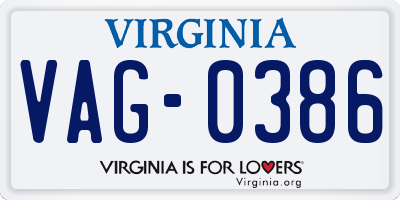 VA license plate VAG0386