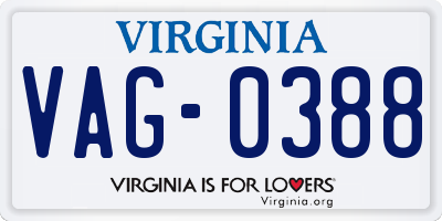 VA license plate VAG0388