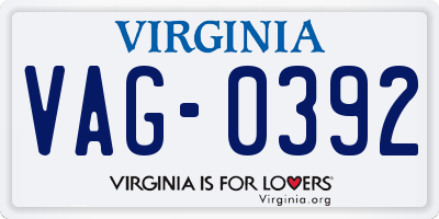 VA license plate VAG0392