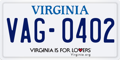 VA license plate VAG0402
