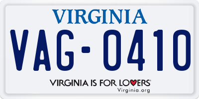 VA license plate VAG0410