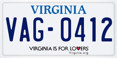 VA license plate VAG0412