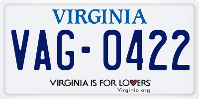 VA license plate VAG0422