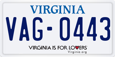 VA license plate VAG0443