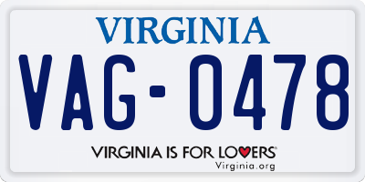 VA license plate VAG0478