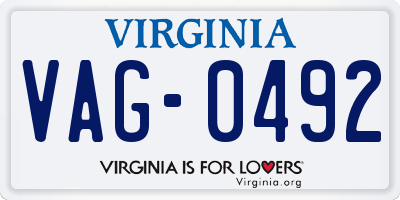 VA license plate VAG0492