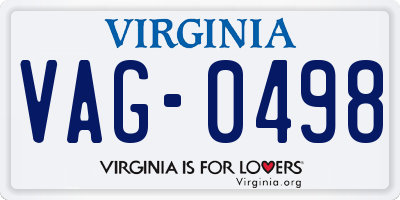 VA license plate VAG0498