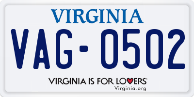 VA license plate VAG0502