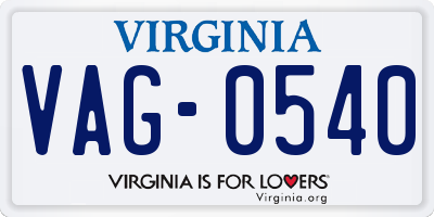VA license plate VAG0540