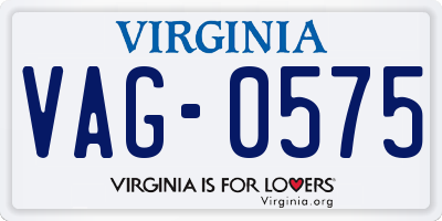 VA license plate VAG0575