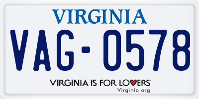 VA license plate VAG0578