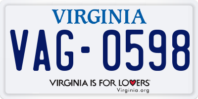 VA license plate VAG0598