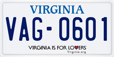 VA license plate VAG0601