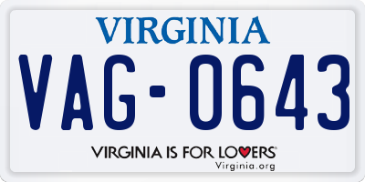 VA license plate VAG0643