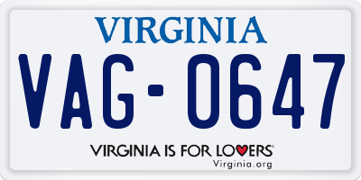 VA license plate VAG0647