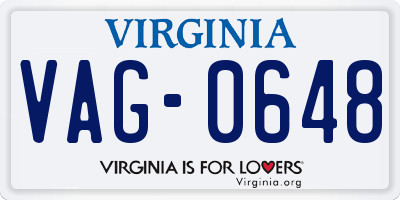 VA license plate VAG0648