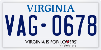 VA license plate VAG0678