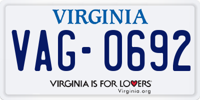 VA license plate VAG0692