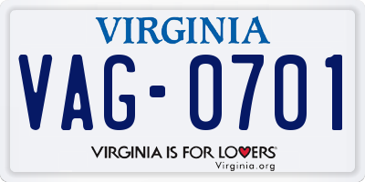 VA license plate VAG0701