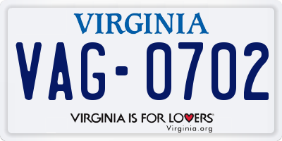VA license plate VAG0702