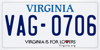 VA license plate VAG0706