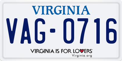 VA license plate VAG0716
