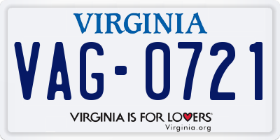 VA license plate VAG0721