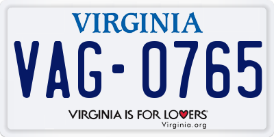 VA license plate VAG0765