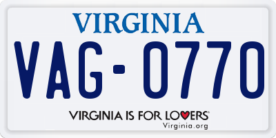 VA license plate VAG0770