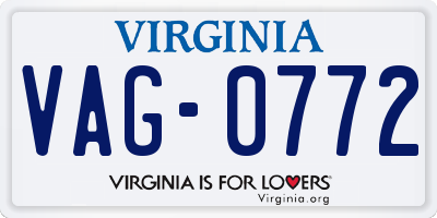 VA license plate VAG0772