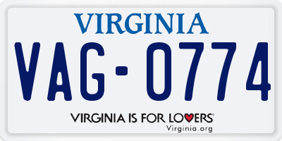 VA license plate VAG0774