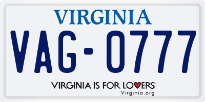 VA license plate VAG0777