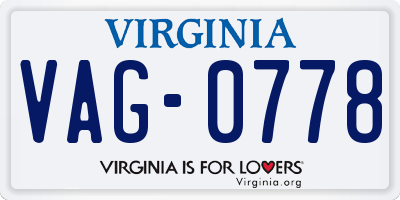 VA license plate VAG0778