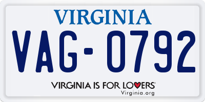 VA license plate VAG0792