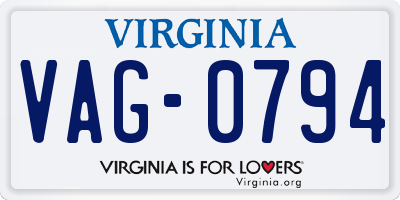 VA license plate VAG0794