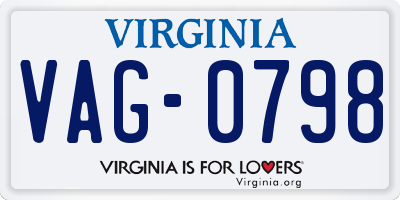 VA license plate VAG0798