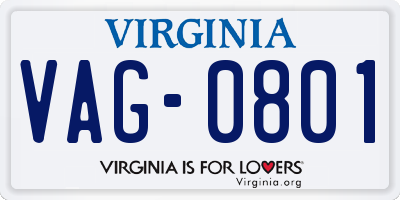 VA license plate VAG0801