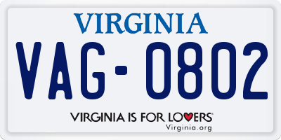 VA license plate VAG0802