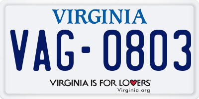 VA license plate VAG0803