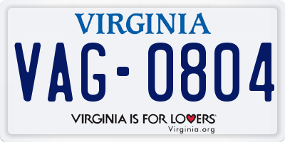 VA license plate VAG0804