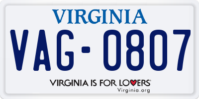 VA license plate VAG0807