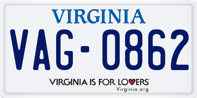 VA license plate VAG0862
