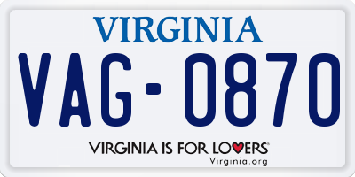 VA license plate VAG0870