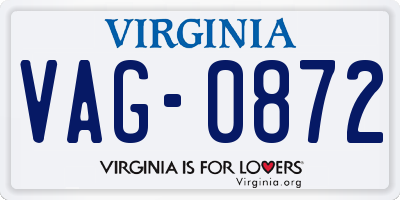 VA license plate VAG0872