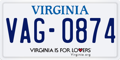 VA license plate VAG0874