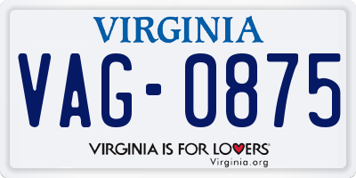 VA license plate VAG0875